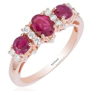 LeVian Passion Ruby Vanilla Diamond Strawberry Gold Ring Size 5